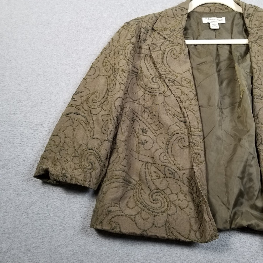 Coldwater Creek Blazer Women PS Petite Small Green Embroidery Jacket Artsy Open - Picture 3 of 10